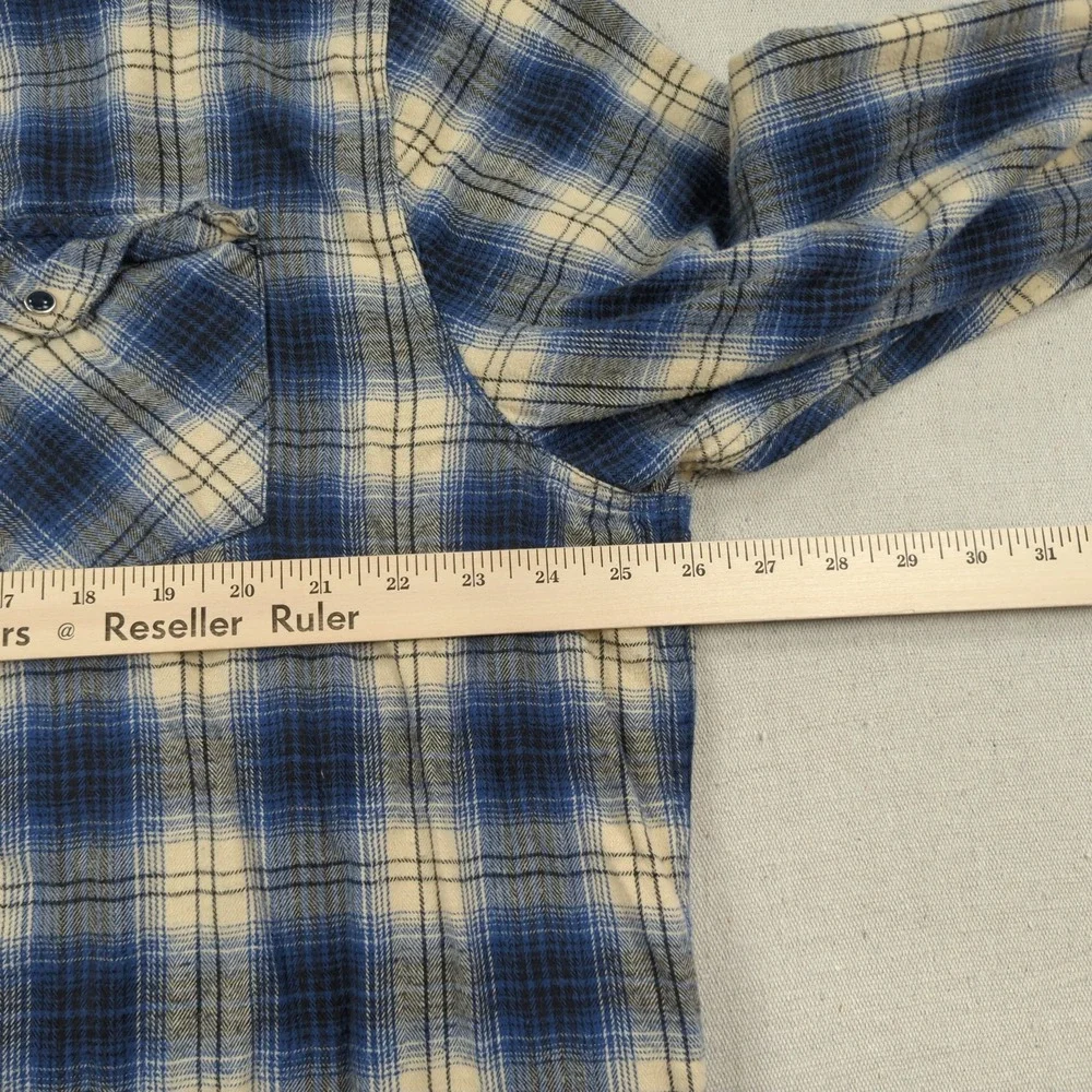 Levis Shirt Mens 2XL Blue Plaid Flannel Pearl Snap Western‎ Cowboy Rodeo